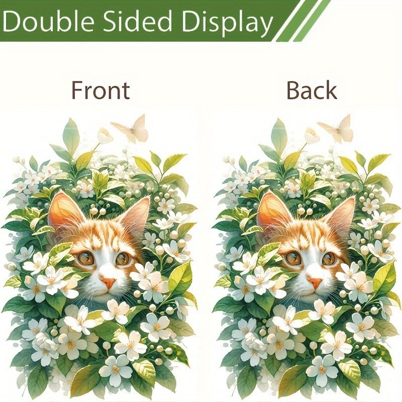 Spring Cat Garden Flag 12x18 Inch Double Sided for Outside Cute Orange Cat with White Flowers Yard Flag for Outdoor Lawn Patio Porch Garden Spring Summer Floral Decoration Home Decor - Image 5