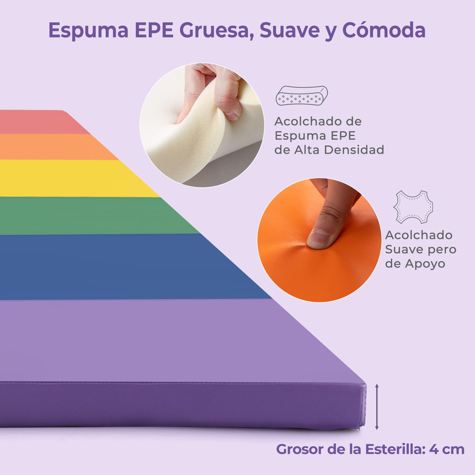 GOPLUS Colchoneta de Gimnasia Plegable 180x120x4 cm, Estera Gruesa Tres Pliegues con Cierres de Gancho