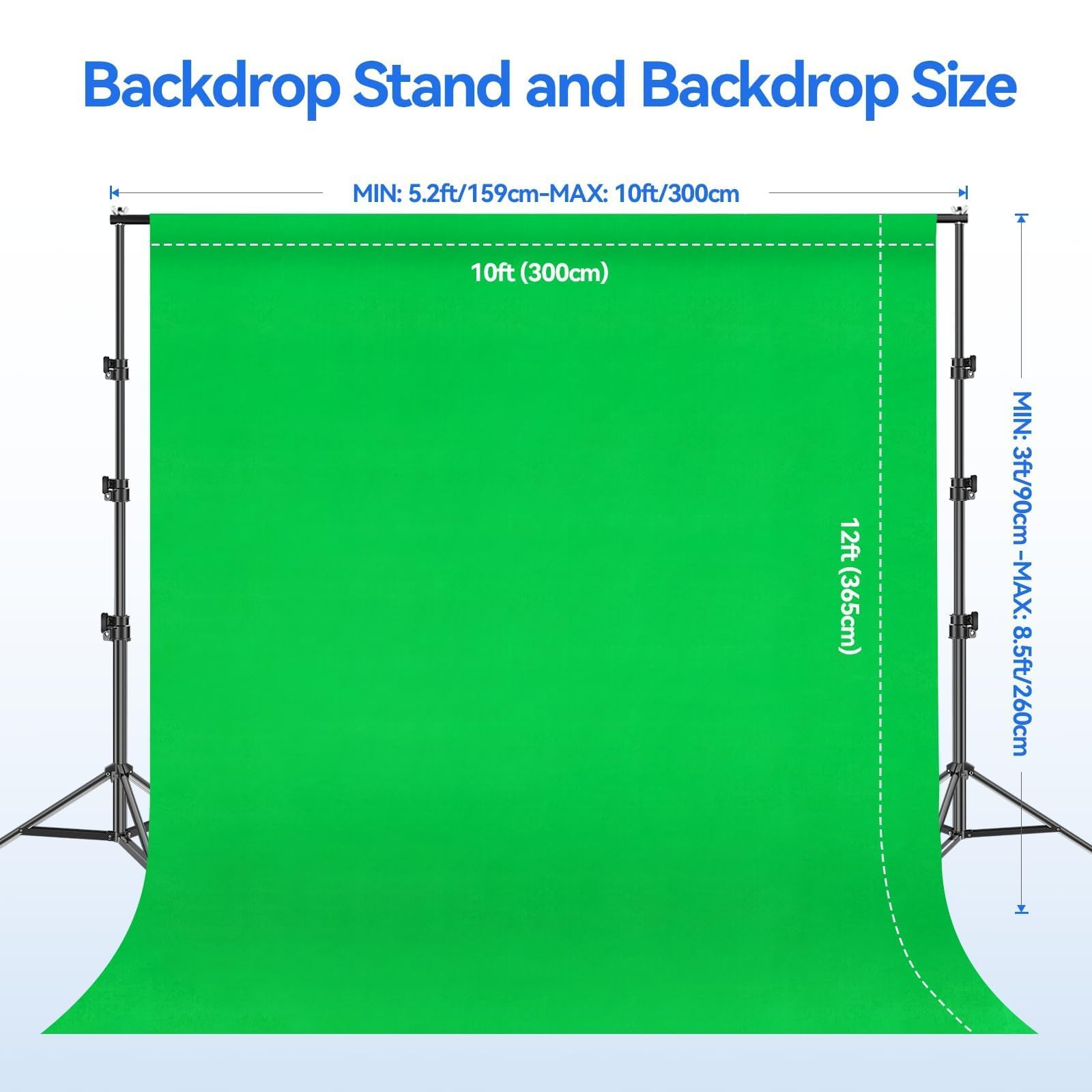 EMART Photo Video Studio 8.5 x 10ft Green Screen Backdrop Stand Kit, Photography Background Support System with 10 x12ft 100% Cotton Muslin Chromakey Curtain