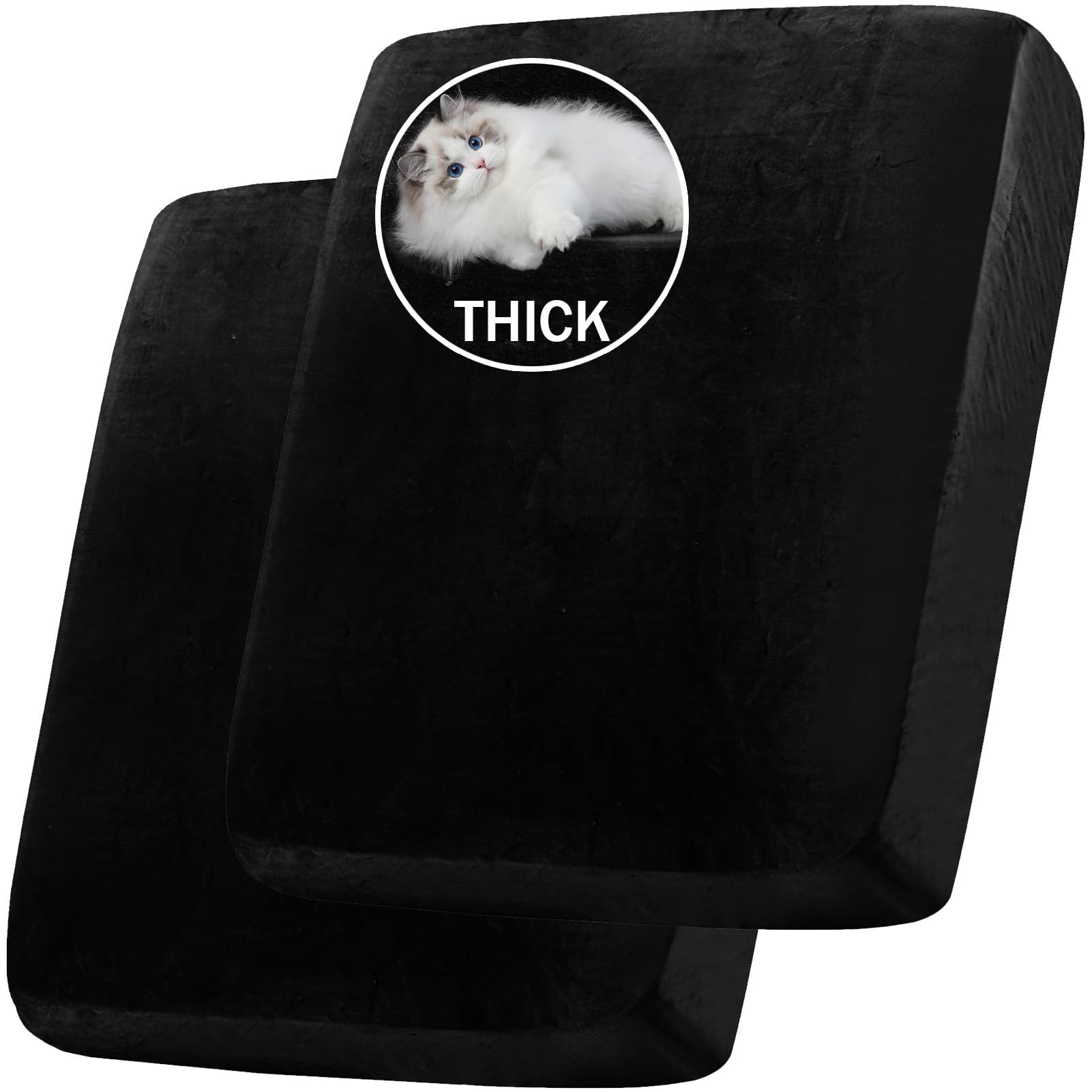 BXFUL Stretch Velvet Sofa Seat Cushion Cover, Removable Sofa Couch Covers with Elastic Bottom, Washable Furniture Slipcovers Protector for Kids and Pets (2PC Large 1-Seater,Black)