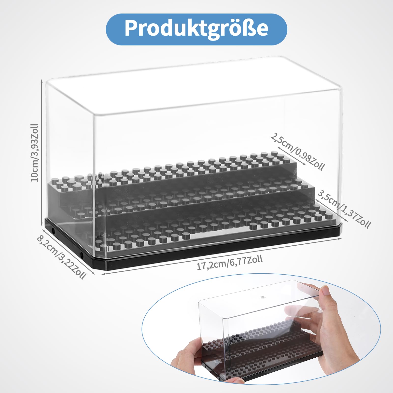 Opakowanie 2 szklanych gablot 3-warstwowych, mini gablota na figurki, gablota, szklany wyświetlacz, mała, pyłoszczelna gablota na modele, na figurki z klocków konstrukcyjnych
