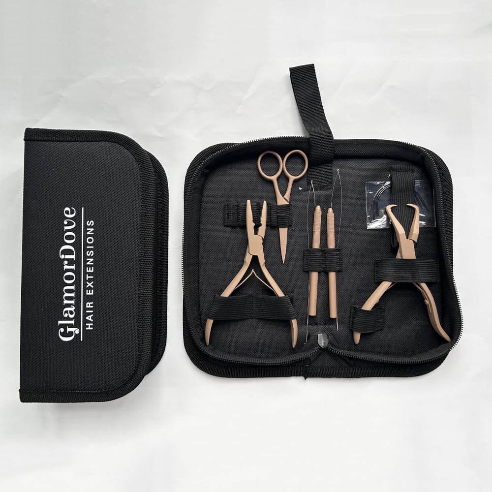 GlamorDove Hair Extension Pliers Kit Microlink Pliers for Extensions Hair Extension Beading Tool Hair Needle Pulling Hook Hair Styling Bead Closer and
