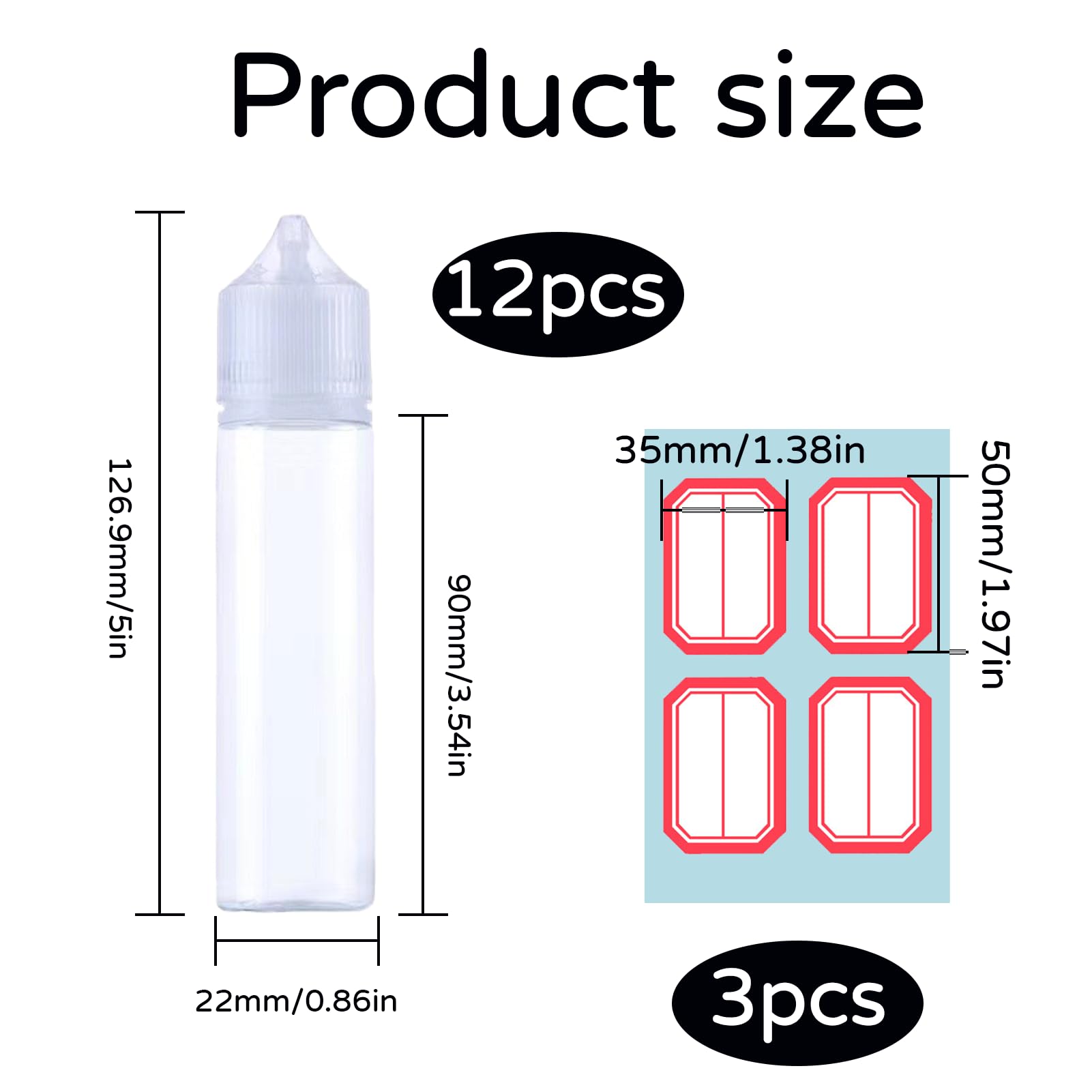 Fiole/flaconcino/bottiglietta in plastica vuota e liquida, 12 Pezzi, Flacone per E-liquido (30 ml), Fiala in plastica, Flacone contagocce, Flacone con etichette a tappo conico per colla e altri