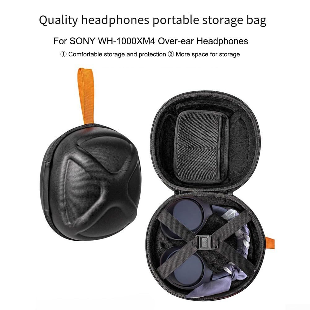 Custodia per cuffie in EVA per Sony WH-1000XM4, custodia protettiva portatile con tasca in rete per cavi e accessori, custodia rigida da viaggio 23 x 21 x 16 cm, nera