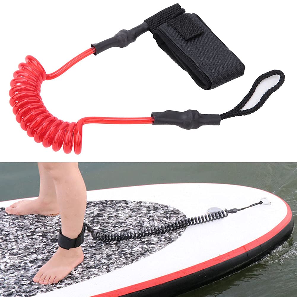 equlup 50cm/19.7in Foot Rope?, 135cm/53.1in Stretched Length Adjustable Leg Rope Foot Rope for Paddle Board Surfboard (Red)