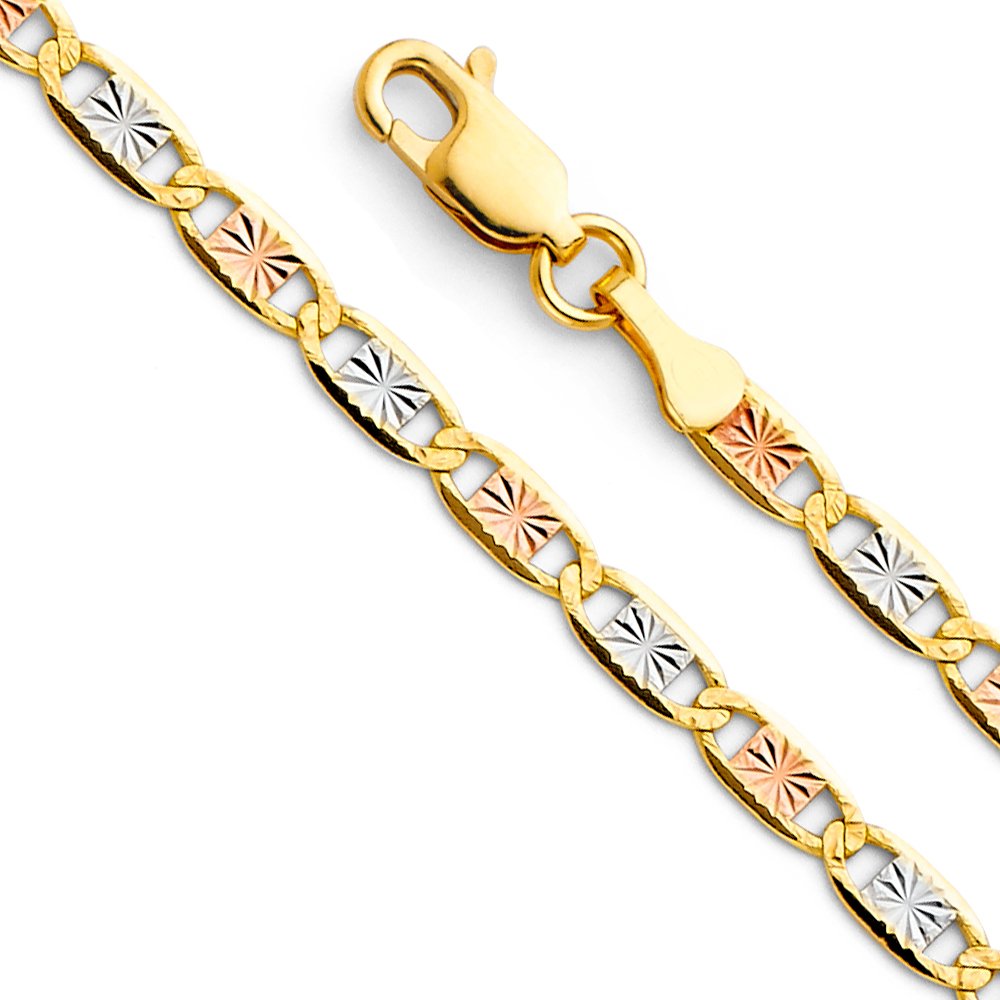 14k REAL Tri Color Gold Solid 4.5mm, 4mm, 3mm, 2.5mm, 2mm, 1.5mm Diamond Cut Chain Bracelet or Necklace