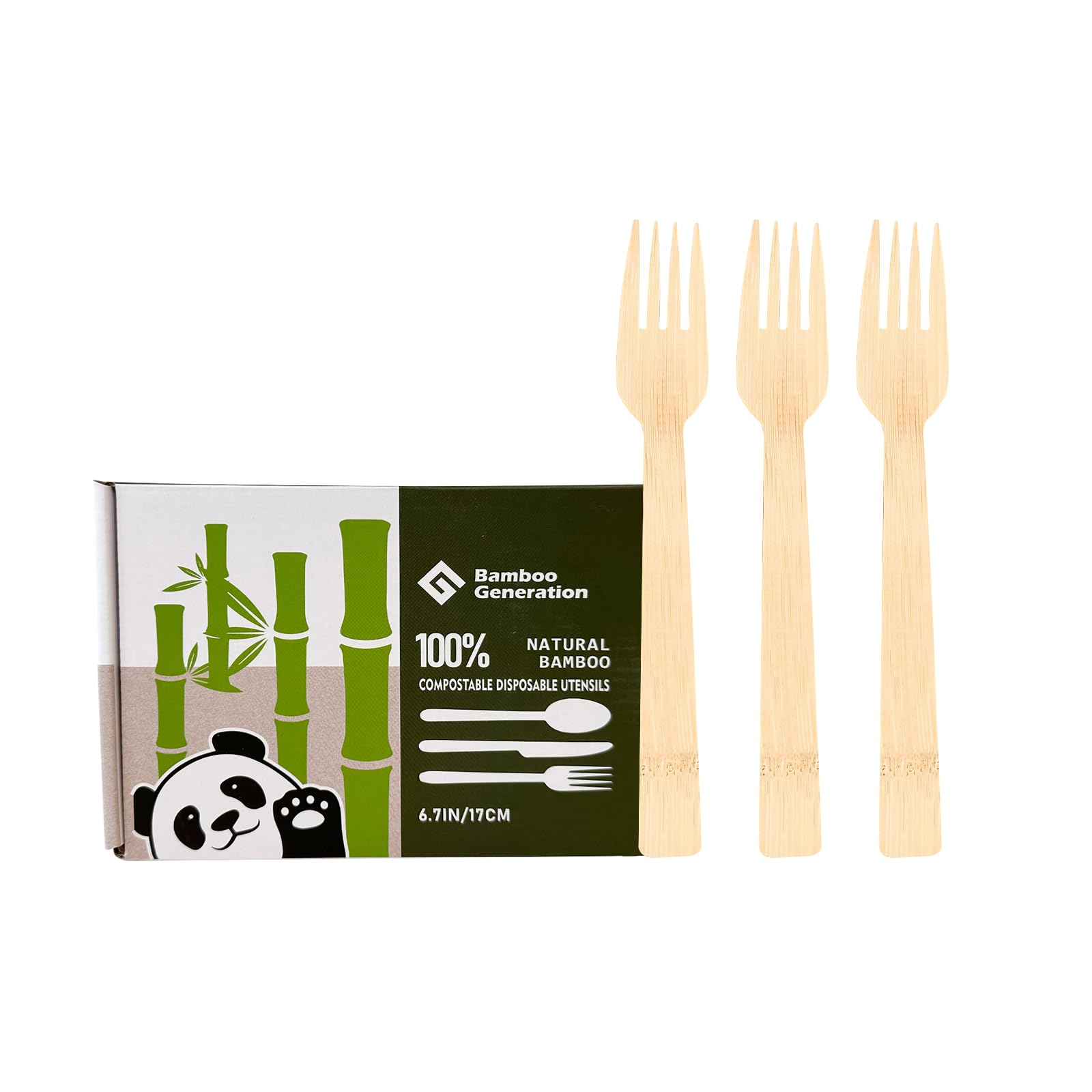 Bamboo G 100% Bamboo Forks - Disposable Utensils, Biodegradable, and Compostable, Reusable or Disposable Cutlery for Weddings, Camping, Picnics, Parties, Pack of 100-6.7