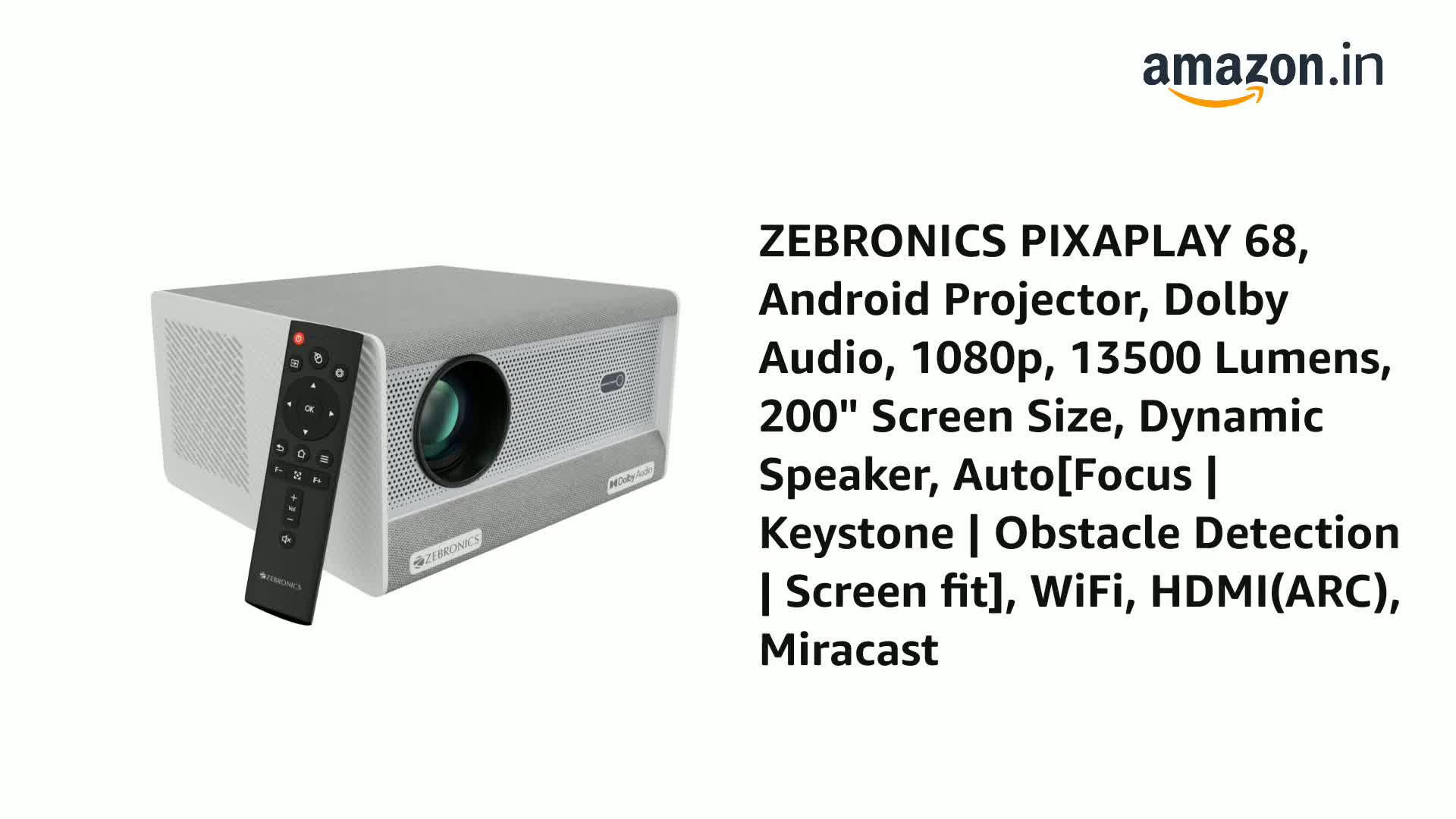 ZEBRONICS PIXAPLAY 68 Android Projector