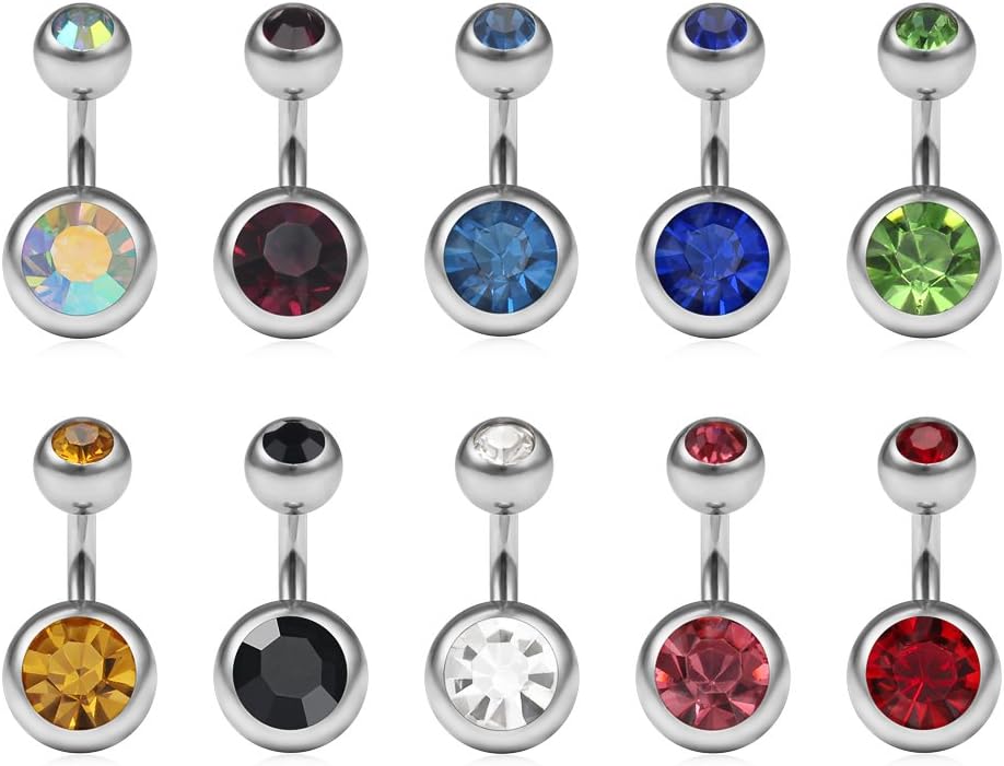 Ruifan 14G 6mm 1/4 Inch 316L Surgical Steel Jeweled CZ Short Belly Earring Navel Button Rings 10PCS - Image 2