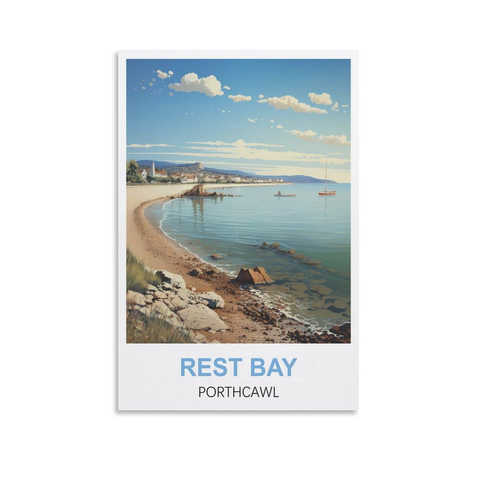 Whcheeh Unframe-Style Rest Bay Porthcawl Vintage Travel Posters 16X24inch(40X60cm) Canvas Art Print Wall Art Decor Picture