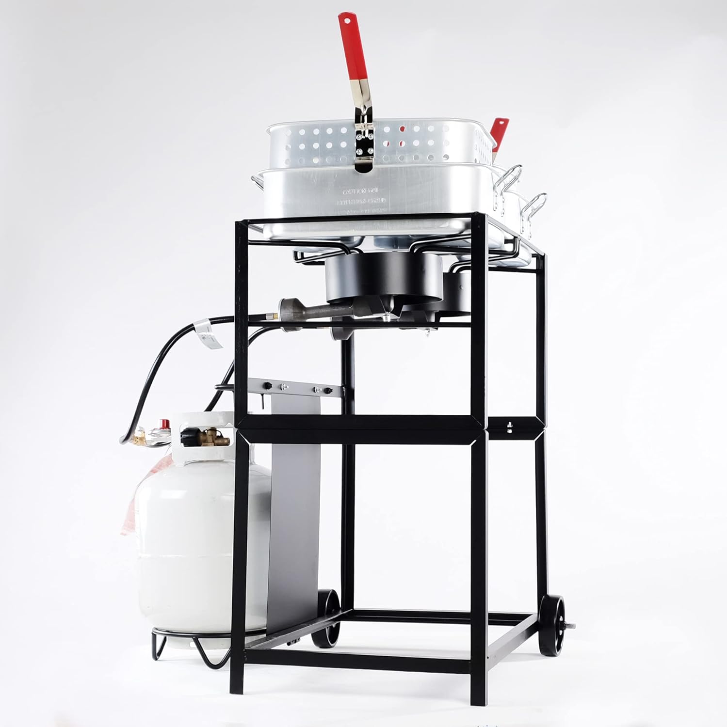 King Kooker 6217A Multi-Purpose Portable Outdoor Double Burner Frying Cart, Silver, Extra Large