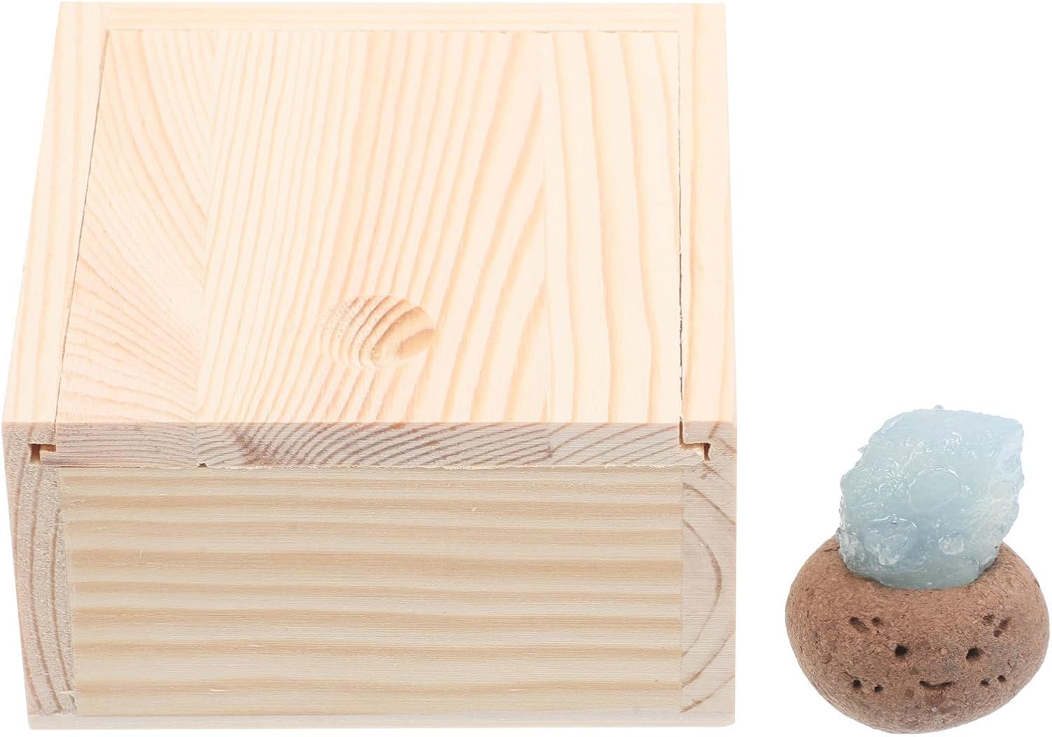 VOSAREA Natural Aquamarine Crystal Stone Compact and Cute Design Ornament Handpolished with Wood Base Unique Beauty Desktop Decoration for Office Decor and Home Decoration
