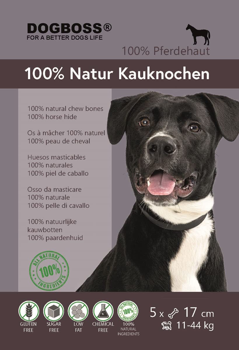 DOGBOSS 100% natuurlijke kauwbotten, 100% paardenhuid (5 stuks 100% paardenhuid in 17 cm