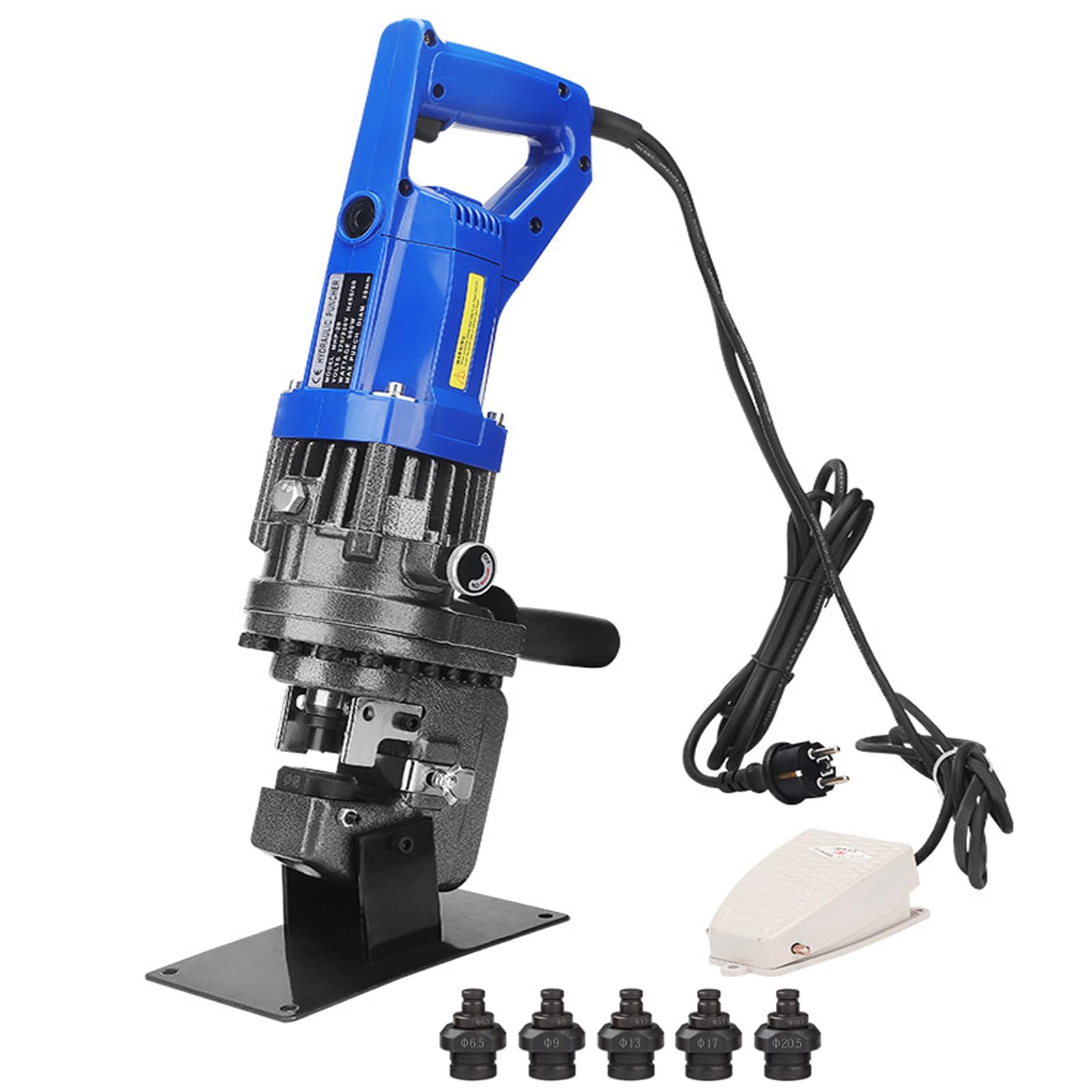 Punzonatrice Idraulica, Punzonatrice Elettrica per Metallo 1300 W, con 5 Matrici E Interruttore a Pedale, per Acciaio, Ferro, Rame, Alluminio, Lamiera Angolare in Acciaio da 3-6 Mm