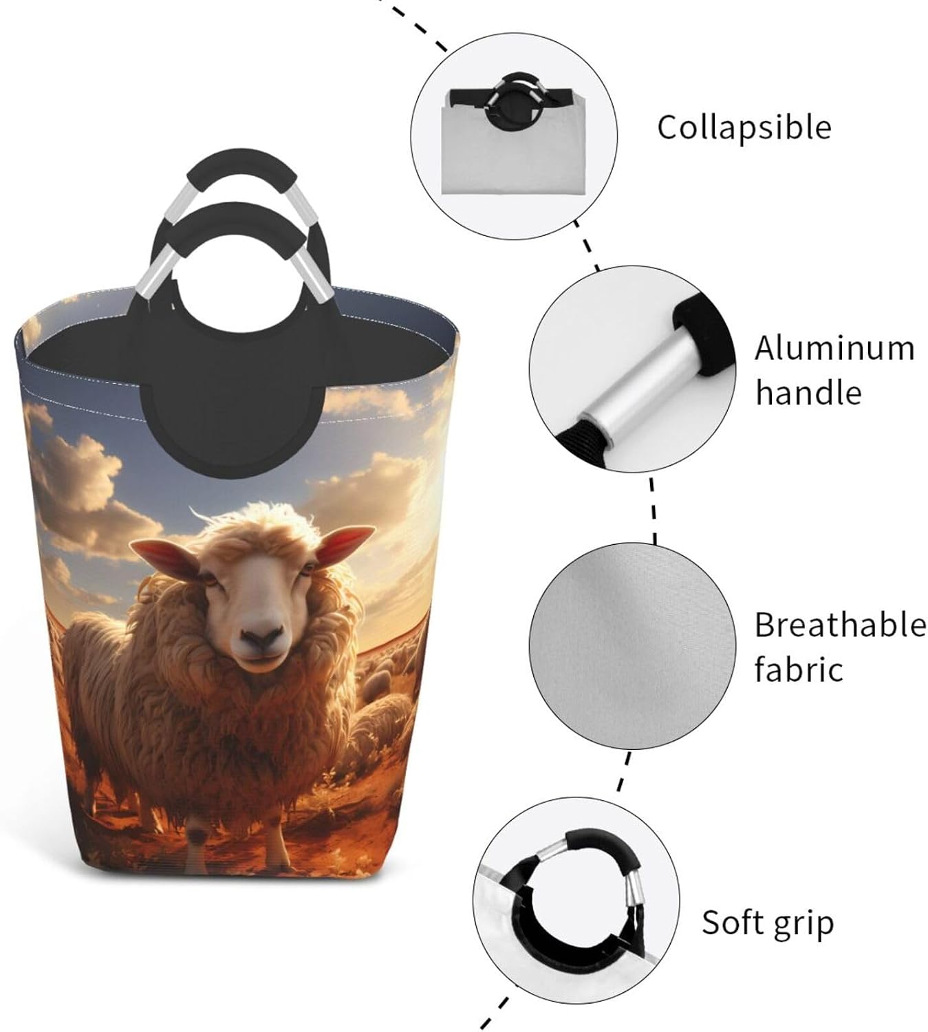Australian sheep Foldable storage bag, 50L capacity, suitable for laundry room, dormitory bedroom, dirty clothes storage basket.