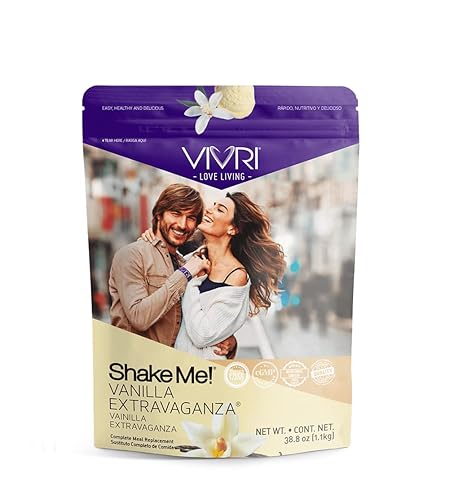 VIVRI Shake Me Extravaganza Delight - Alimento en polvo con sabor a vainilla 20 porciones 45 nutrientes esenciales 23 vitaminas y minerales 074oz de