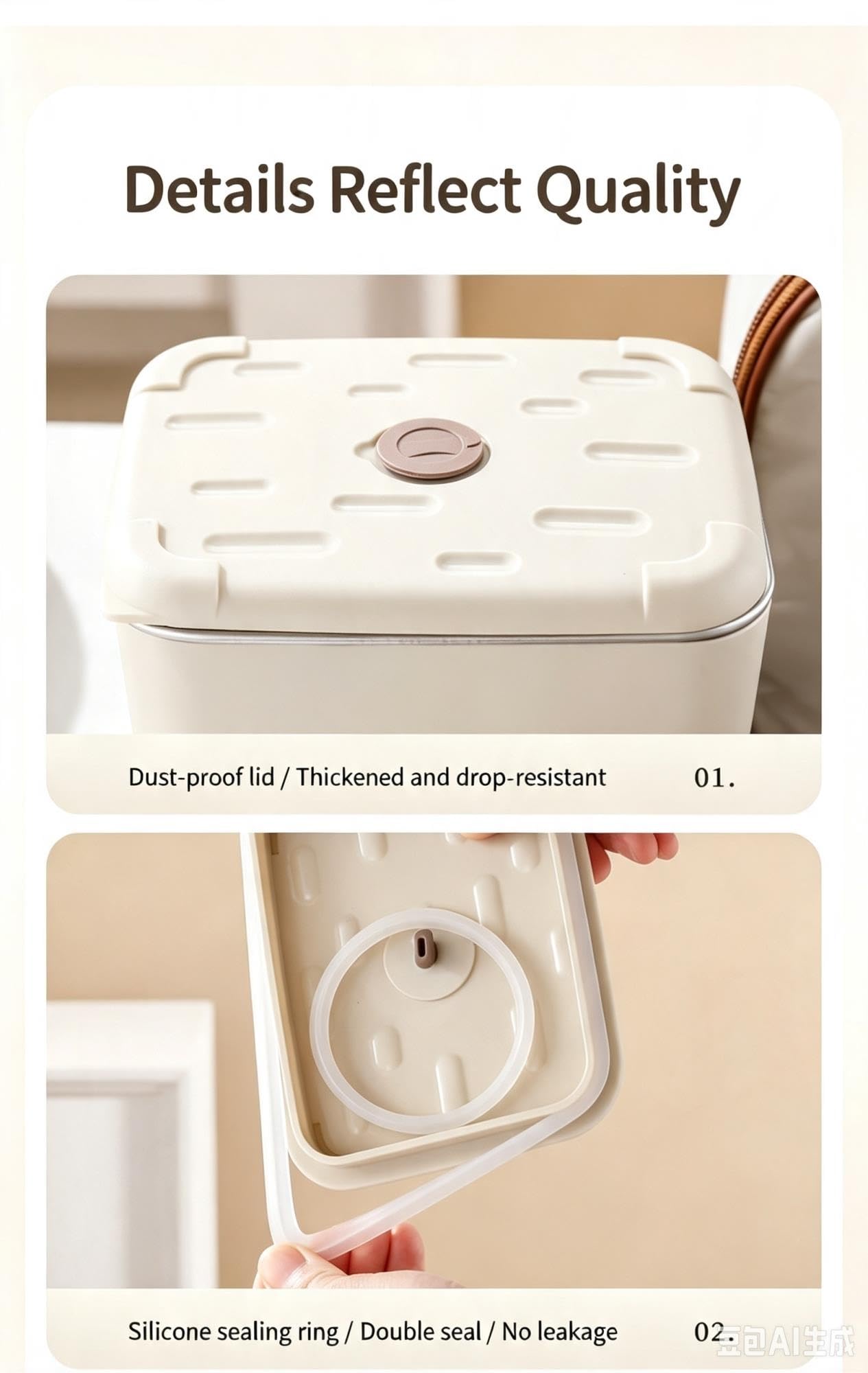 Pudełko na lunch ze stali nierdzewnej 304 z hermetyczną, szczelną pokrywką do przygotowywania posiłków(Off-white,2-pack)