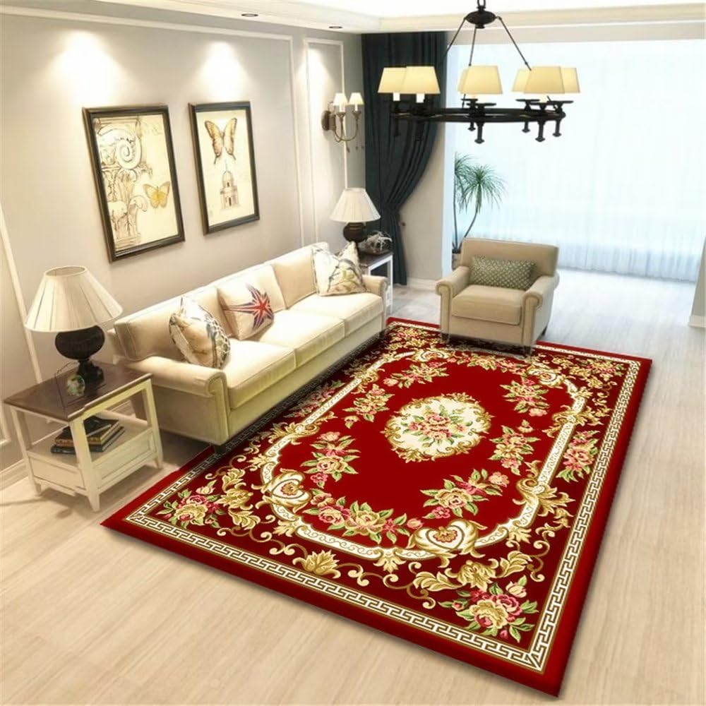 Tapis rouge motif rétro floral 40x60cm pour salle à manger et chambre