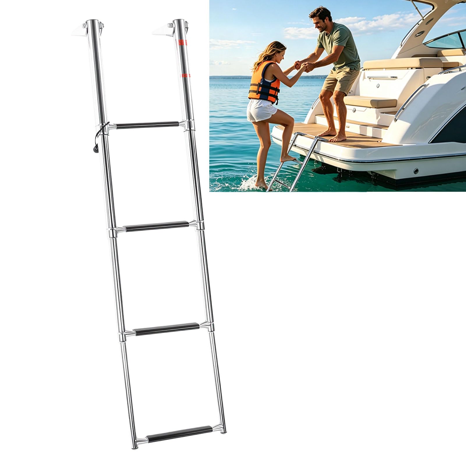 Scaletta per Barca Telescopica a 4 Gradini, Scaletta per Pontile Estensibile in Acciaio Inossidabile 316 con 45,6 Pollici per Yacht, Pontile Estensibile per Pontone, Telescopica