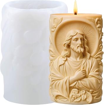 Jesus Candle Mold Religious Jesus Cylinder Resin Casting Silicone Molds for Candles Making Aromatherapy Candles Wax Polymer Clay