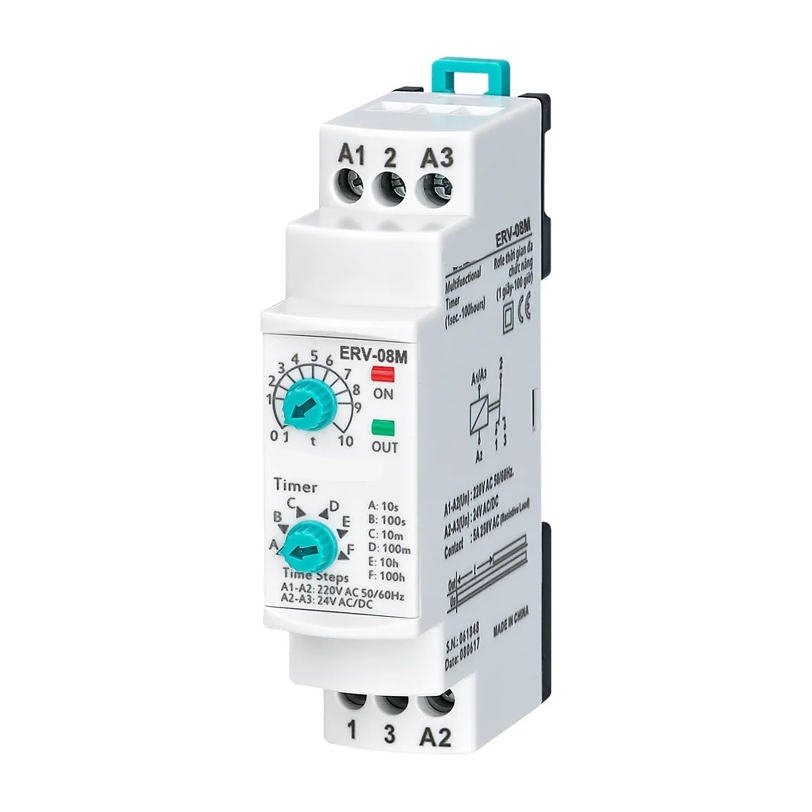 Relais temporisé multifonctionnel ERV-08M électronique 150-260VAC 24VDC