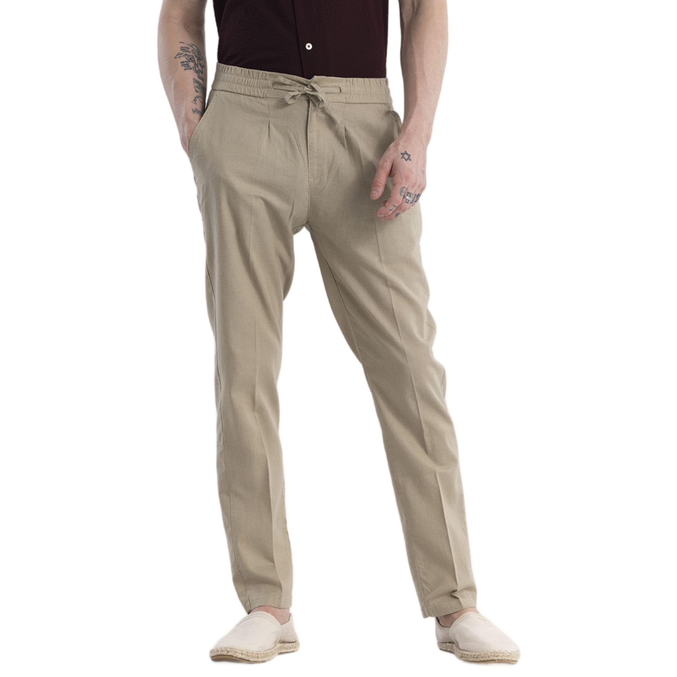 Nova Light Beige Slim Fit Trousers-image-31