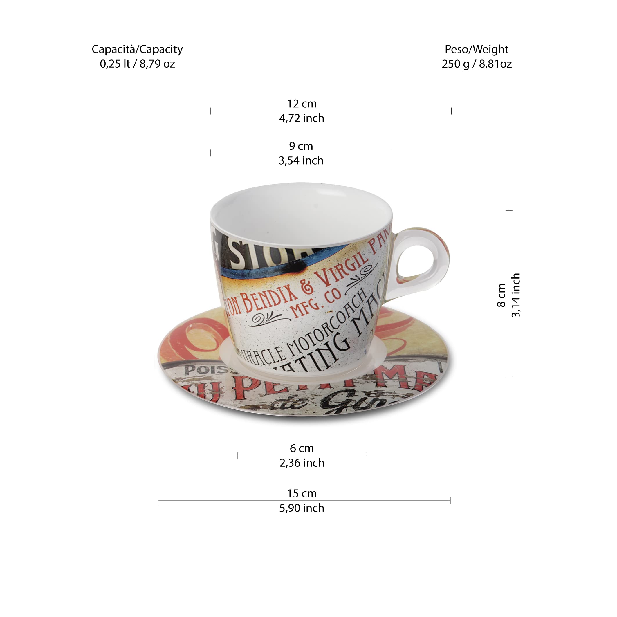 Set 2 Tazze Da Cappuccino OMADA Design - In Plastica Infrangibile Con Piattini, Made In Italy - Foto 9