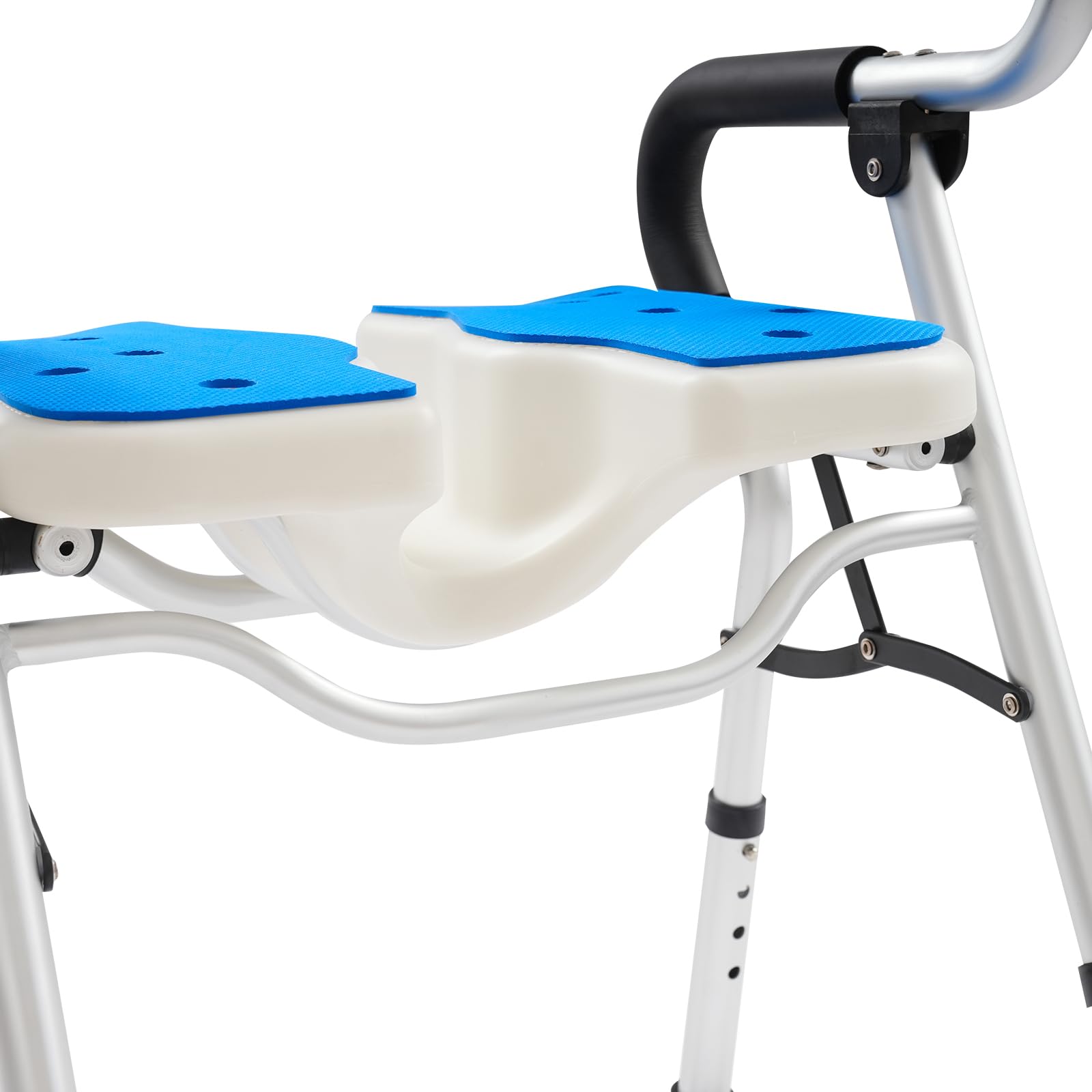Silla de ducha con reposabrazos y respaldo, silla de baño, plegable, taburete de ducha, altura ajustable 72-79 cm, capacidad de carga de 150 kg (azul)