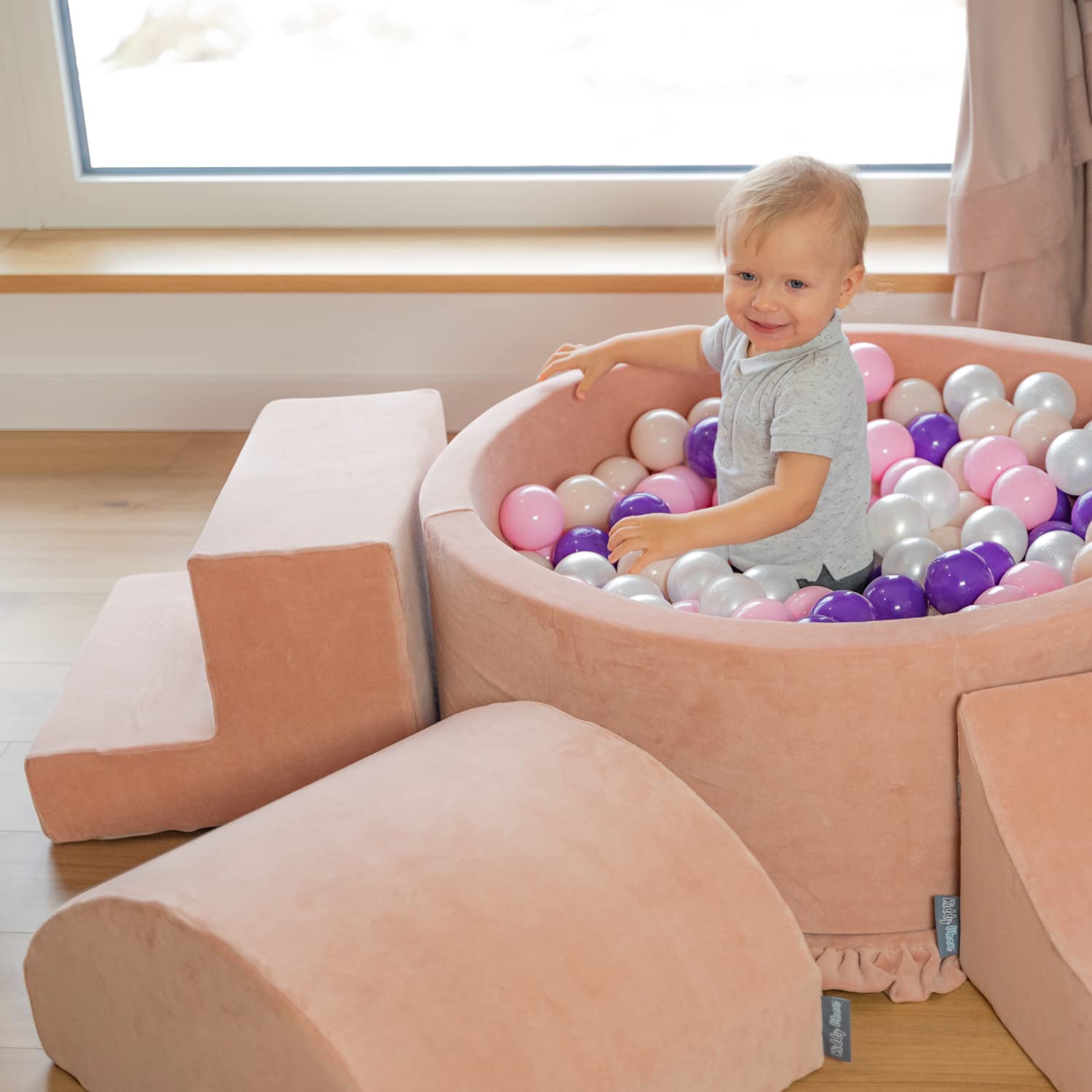 KiddyMoon Area di Gioco in Schiuma per Bambin in Schiuma per Bambini con Fodera Rimovibile Leggero Resistente Perfetto per Gioco Creativo Esercizio, Botte, Grigio Chiaro