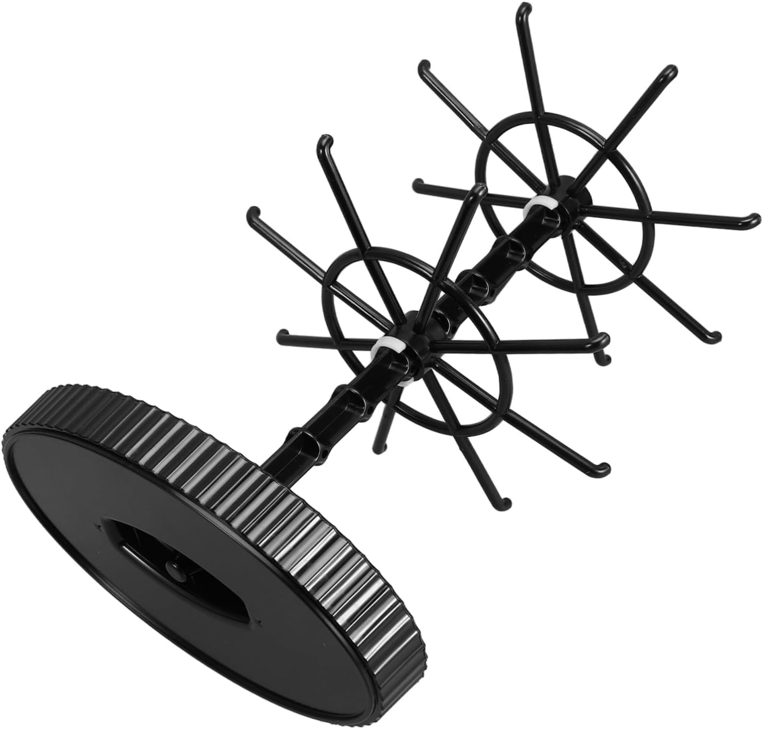 FOMIYES Rotating Jewelry Organizer Stand 2 Tier Compact Plastic Display Holder with Tree Shape for Travel Use and Bathroom Counter, Portable Black Jewelry Holder Organizer