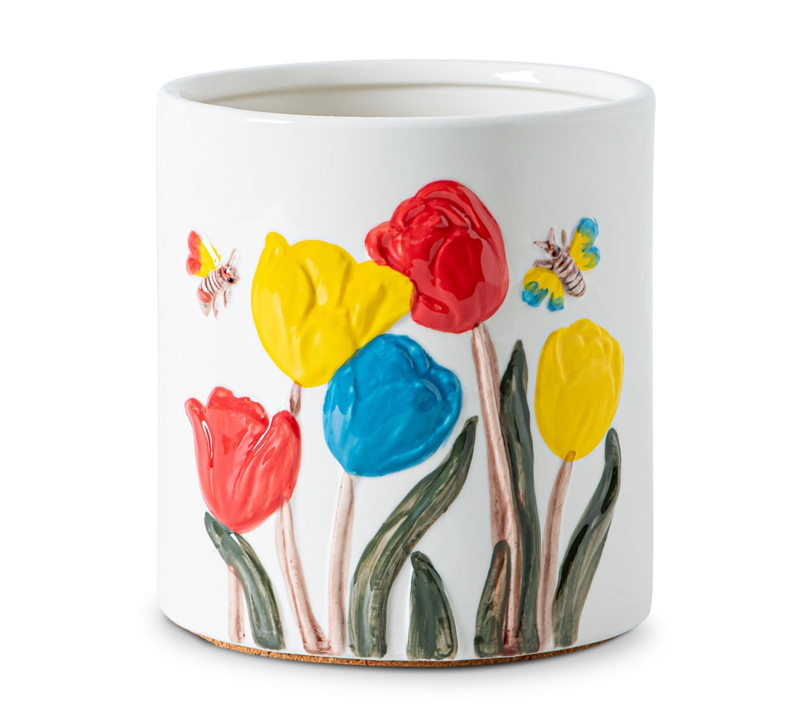 GABROC Tulip Kitchen Utensil Holder Ceramic Utensil Holder For Kitchen Counter White Kitchen Utensil Holder For Countertop Utensil Crock Cute Pretty Kitchen Decoration