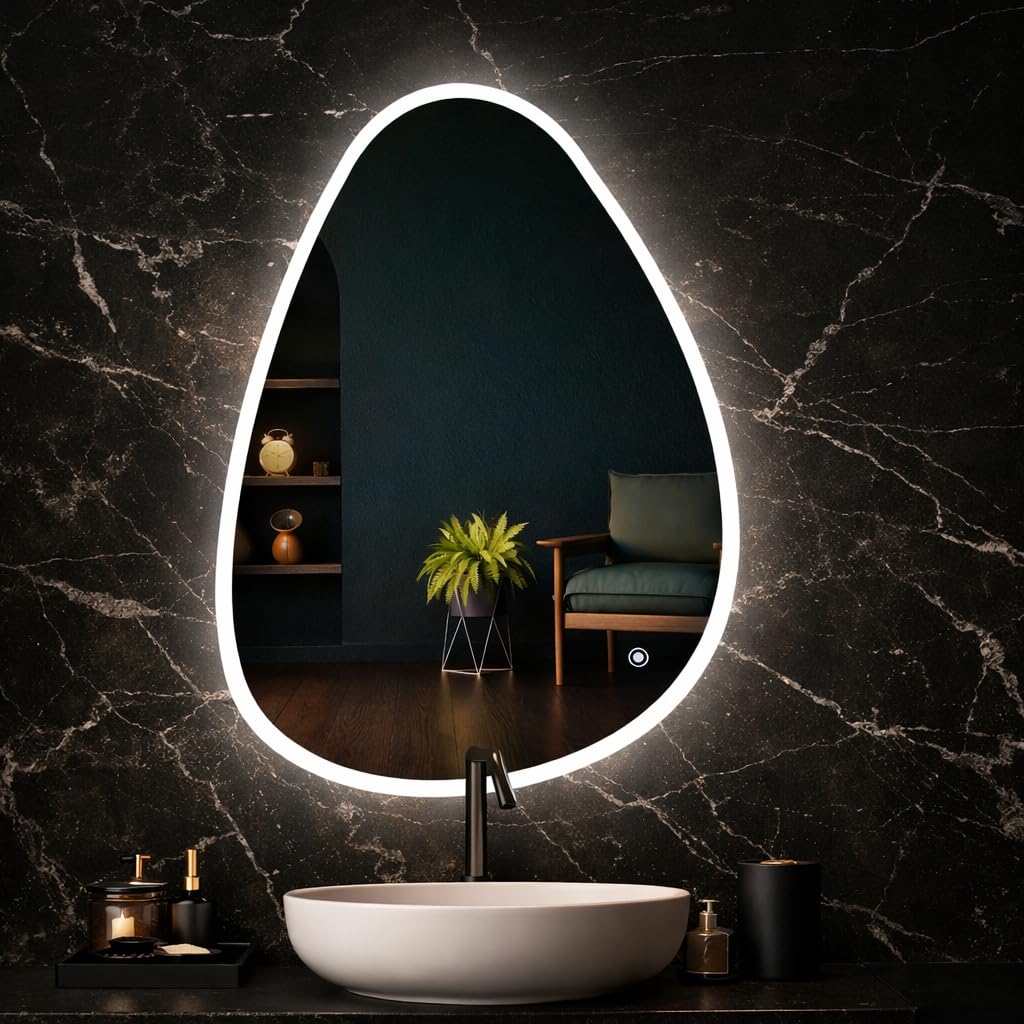 SANIF LED Mirror for Bathroom, Washbasin and Makeup, 18x24 inch Wall Mounted Elliptical Mirror with LED/3 Color Light (Warm, White & Natural Light) Brightness Adjustable-image-30