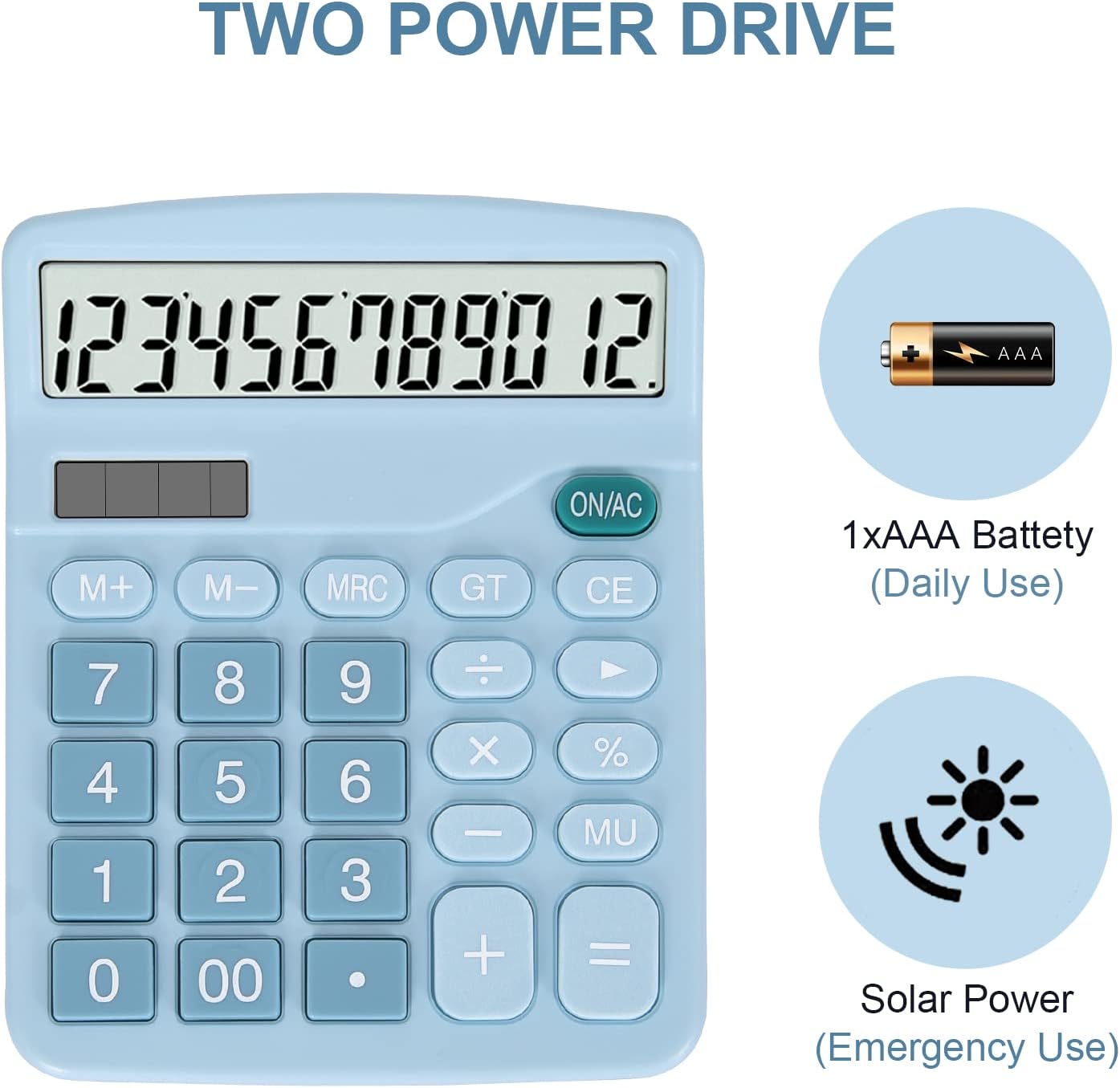 EooCoo Basic Standard Calculator 12 Digit Desktop Calculator with Large LCD Display and Sensitive Button for Office, School, Home & Business Use - Blue