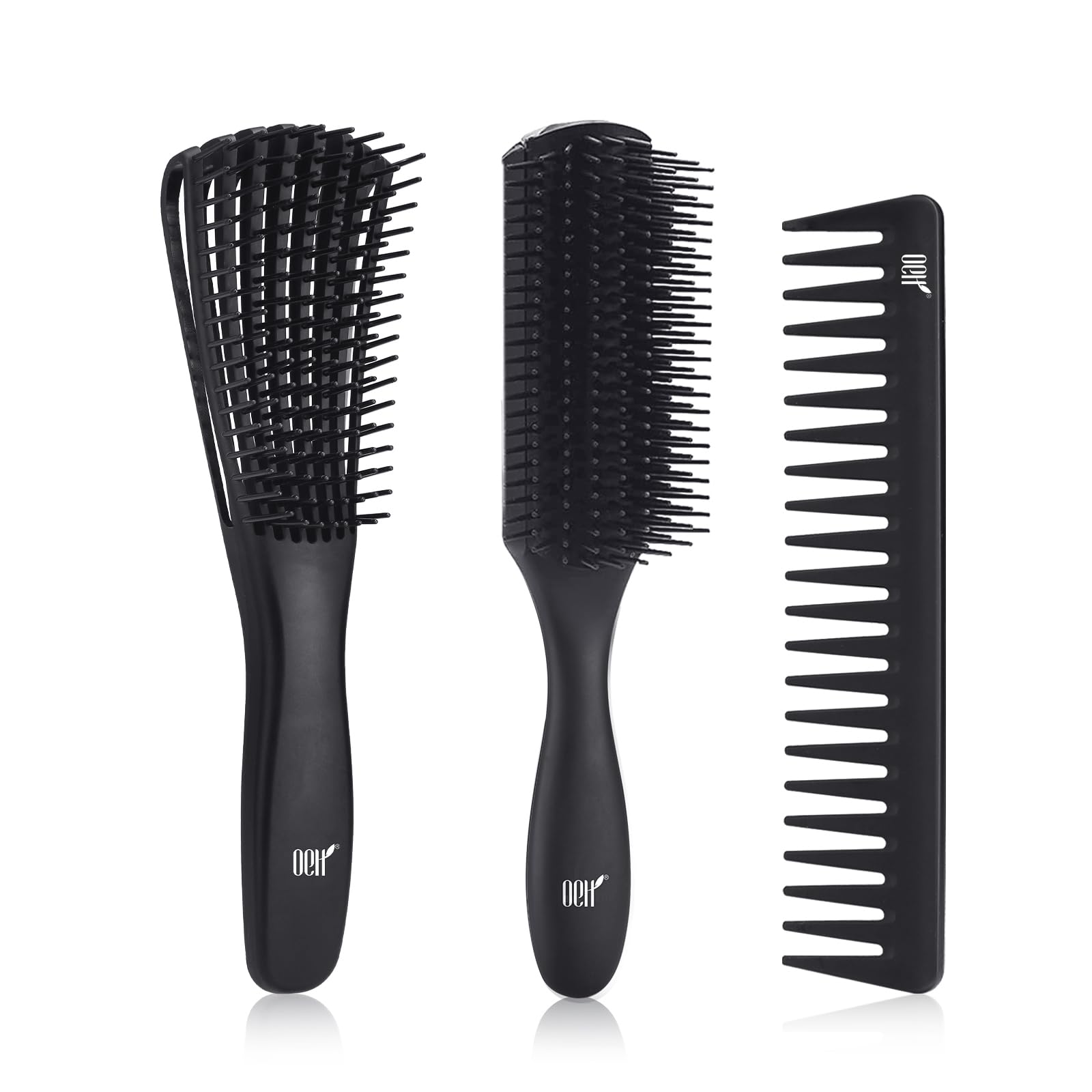 OEH Cepillo desenredante para el pelo para hombres y mujeres, cepillo desenredado, cepillo para el pelo rizado, grueso, largo y liso (negro)