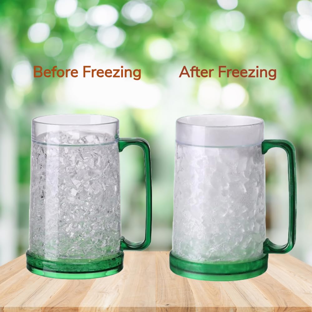 BETALTOV Double Wall Gel Frosty Freezer Mugs/ 16oz Cool Coffee Cups, Juice Ice Mugs with Handle for Ice Cold Beverages/Perfect for Summer Parties and Outdoor Fun/Multicolour (Green) 3