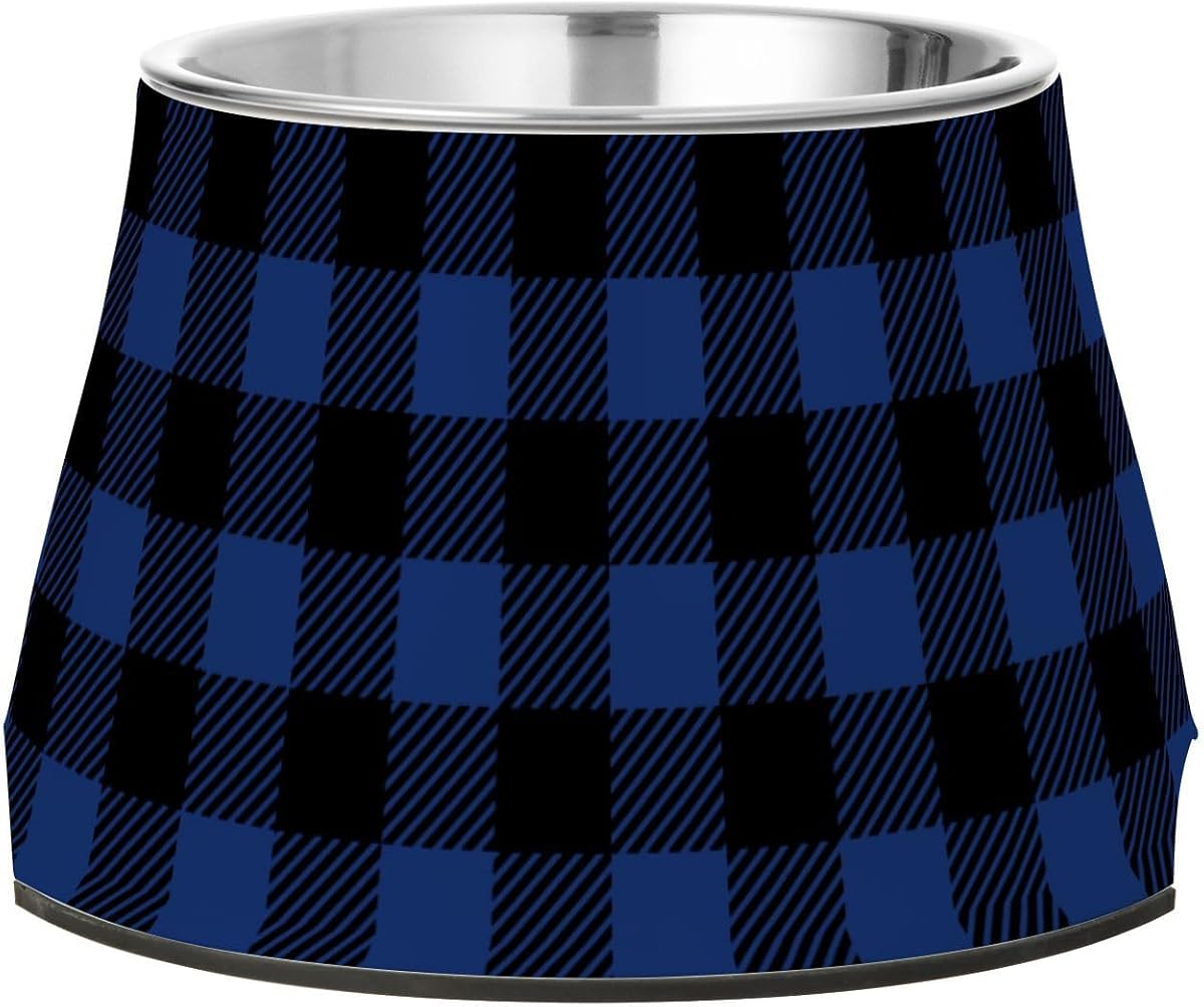 Cuencos elevados para perros con diseño de cuadros de búfalo, azul oscuro, negro, cuenco de acero inoxidable, antideslizante, alimentador elevado para mascotas para perros pequeños y gatos, 8,5 oz