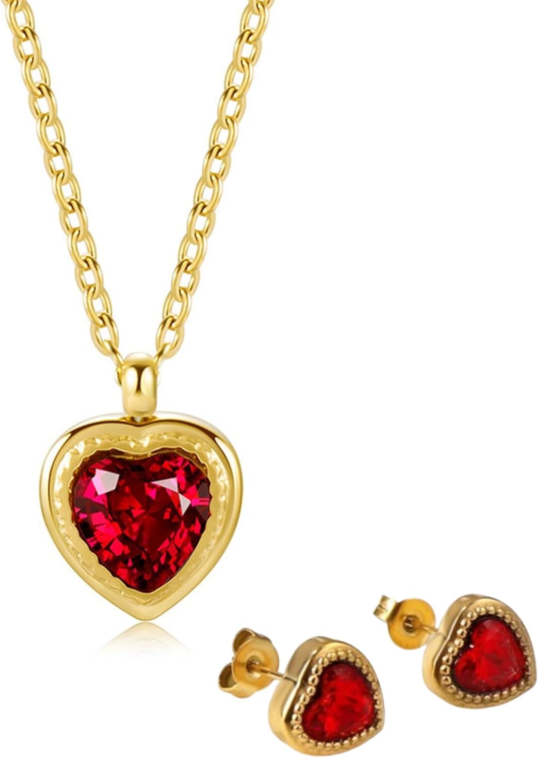 Heart Necklace and Earrings Set - Gold Plated Stainless Steel Zircon Jewelry Set with Gift Box - Elegant Women’s Jewelry for Birthday, Valentine’s, Christmas, Parties, and Daily Wear