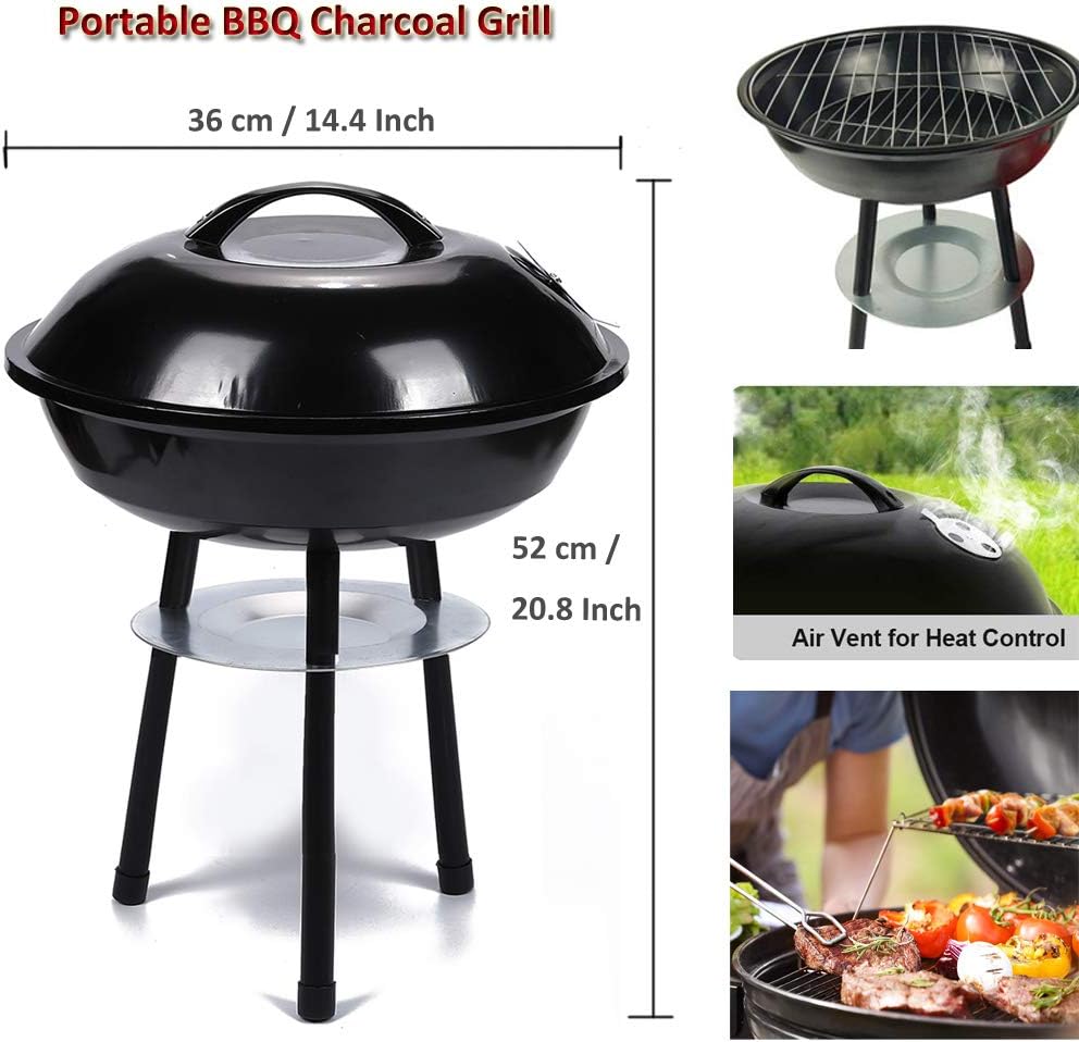 WSTECHCO 14 Inch BBQ Grill Charcoal Portable Barbecue Grilling Lightweight for Picnics, Backyard, Party, Camp, Lake Outdoor Cooking