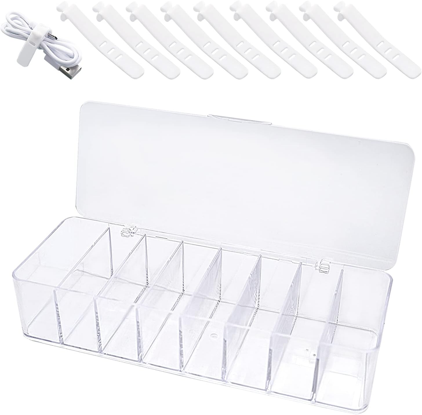 YAXIDAEVER Plastic Cable Store Box,8 Compartments Clear Cable