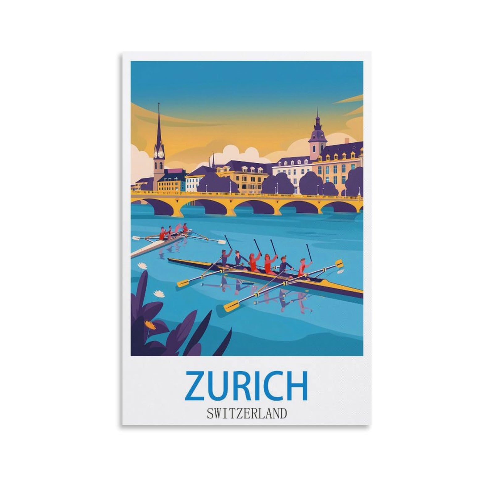 Heybox Unframe-Style Zurich Switzerland Vintage Travel Posters 24X36inch(60X90cm) Canvas Prints Wall Art Paintings For Home Office Living Room Decor