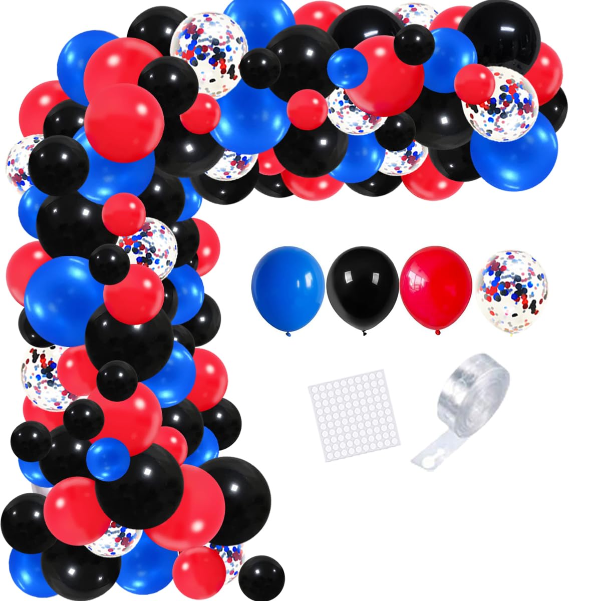 Amazon | 赤青黒バルーンアーチガーランドキット、113個マット赤黒と