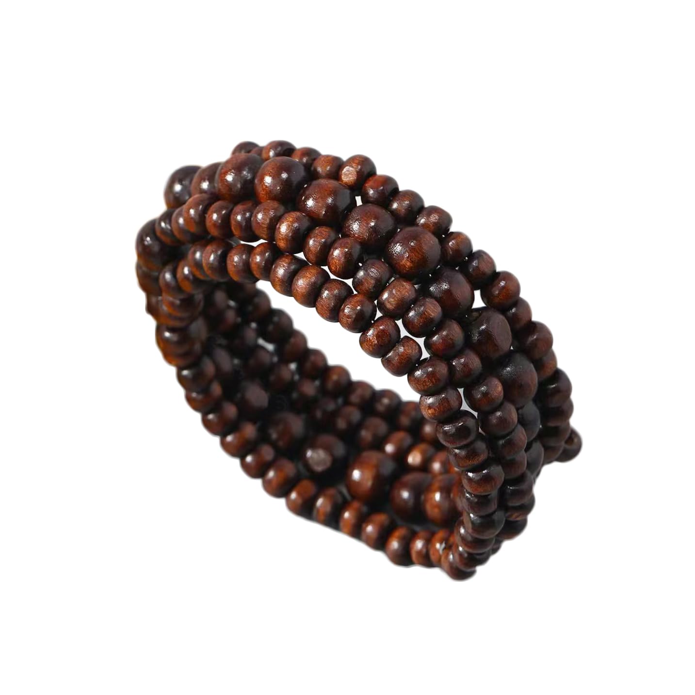 Bracciale Rigido Fatto a Mano con Perline di Legno Naturale, Bracciale Rigido Intrecciato con Motivi Geometrici Spessi per Donna, Gioielli Boho Estivi da Spiaggia.