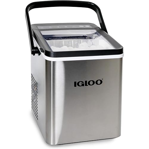 Igloo Automatic Self-Cleaning Portable Electric Countertop Ice Maker Machine with Handle, 26 Pounds in 24 Hours, 9 Ice Cubes Ready in 7 Minutes, with Ice Scoop and Basket, Stainless Steel
