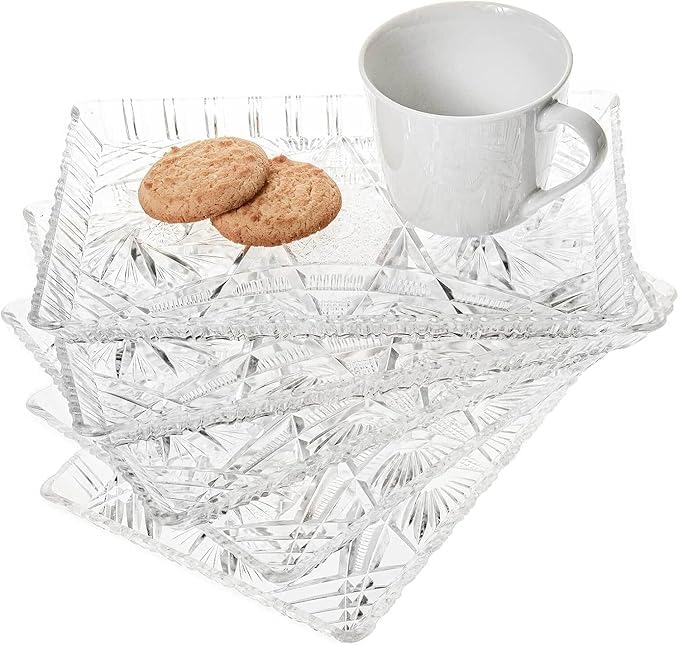 Image of PrimeWorld Plate Set of 2 pcs | Love Shape Bead Rim Decorative 12 inch Crystal Clear Glass Plates | Elegant Serving Plate for Dry Fruits, Sweets, Dinner Parties & Wedding Tableware