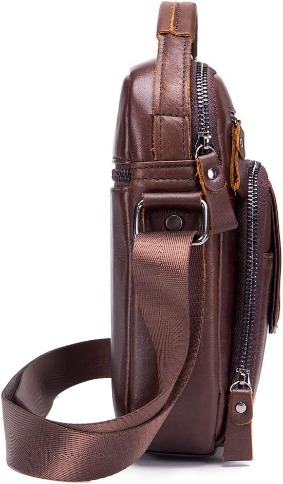 Hebetag Small Leather Shoulder Bag Crossbody Pack for Men Outdoor Travel Business - Image 4