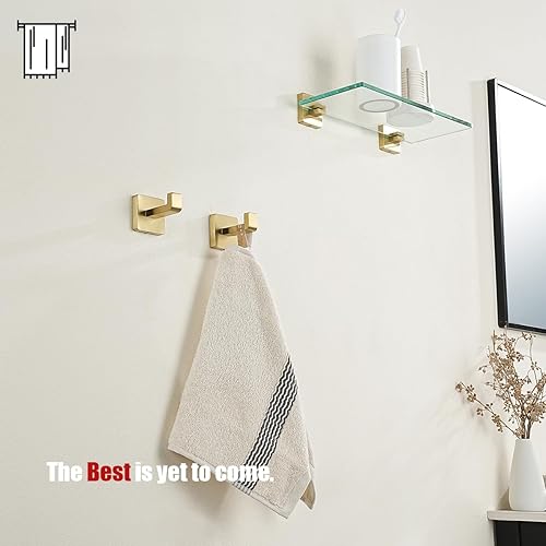 Miniatura 3 de JQK TH250-BG-P2 - Gancho para toallas de baño, para cocina, garaje, acero inoxidable 304, grosor de 0.031 in, 2 unidades, oro cepillado, TH250-BG-P2