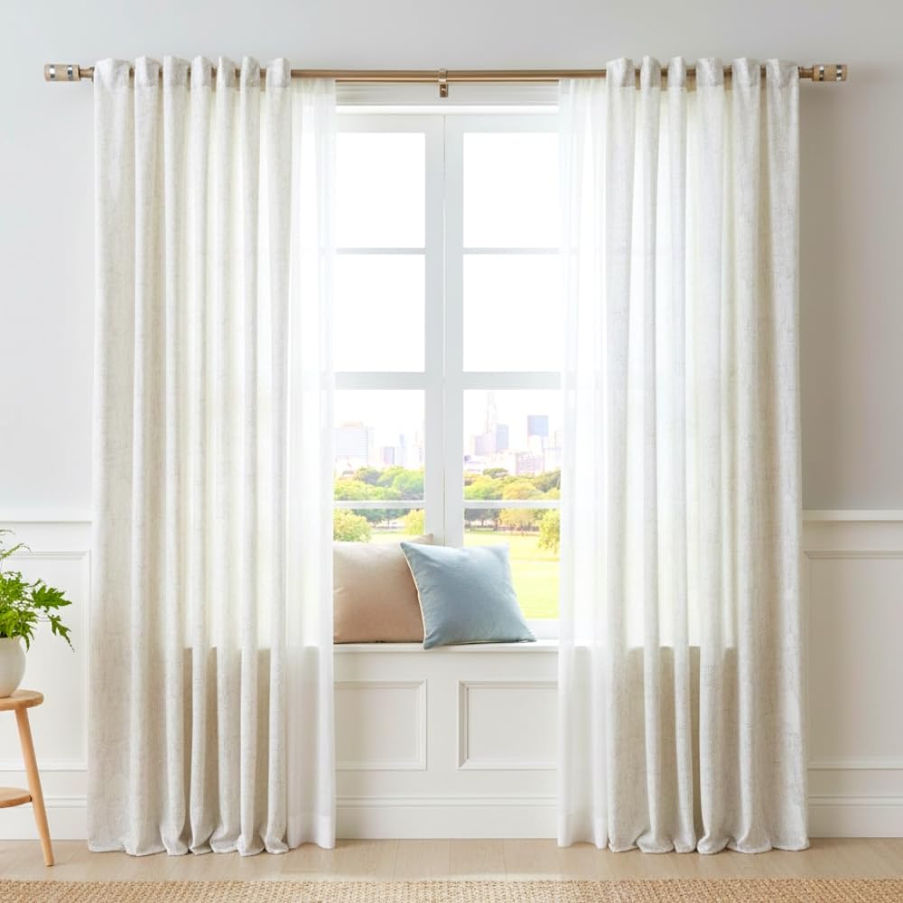 The Decor Mart 28"-48" Adjustable Curtain Rod for Door & Windows with Brackets Set Curtains Hanging Extendable Iron Metal Pipe Holder with MOP & Wood Blend Finial (Beige, 0.75" Diameter)