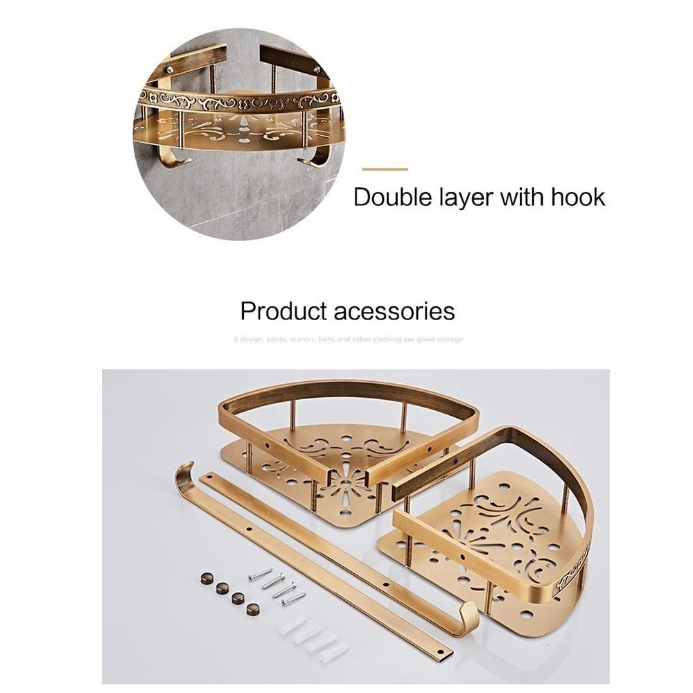 Estantes de baño exquisitos Estante de baño, Estante de Esquina de baño de Doble Capa de Aluminio Negro, Soporte de baño, Cesta de baño Accesorios de baño (Color : 6601BG-2-I)