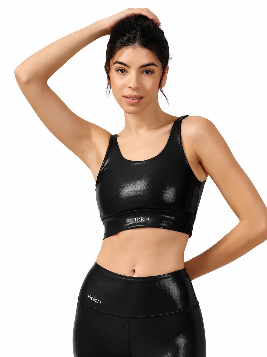 fitkin Luxe Shine Women’s Sports Bra – 4-Way Stretch Gym Workout Bra with Removable Pads, Moisture-Wicking Non-Wired Yoga & Fitness Activewear Bra-picture-5