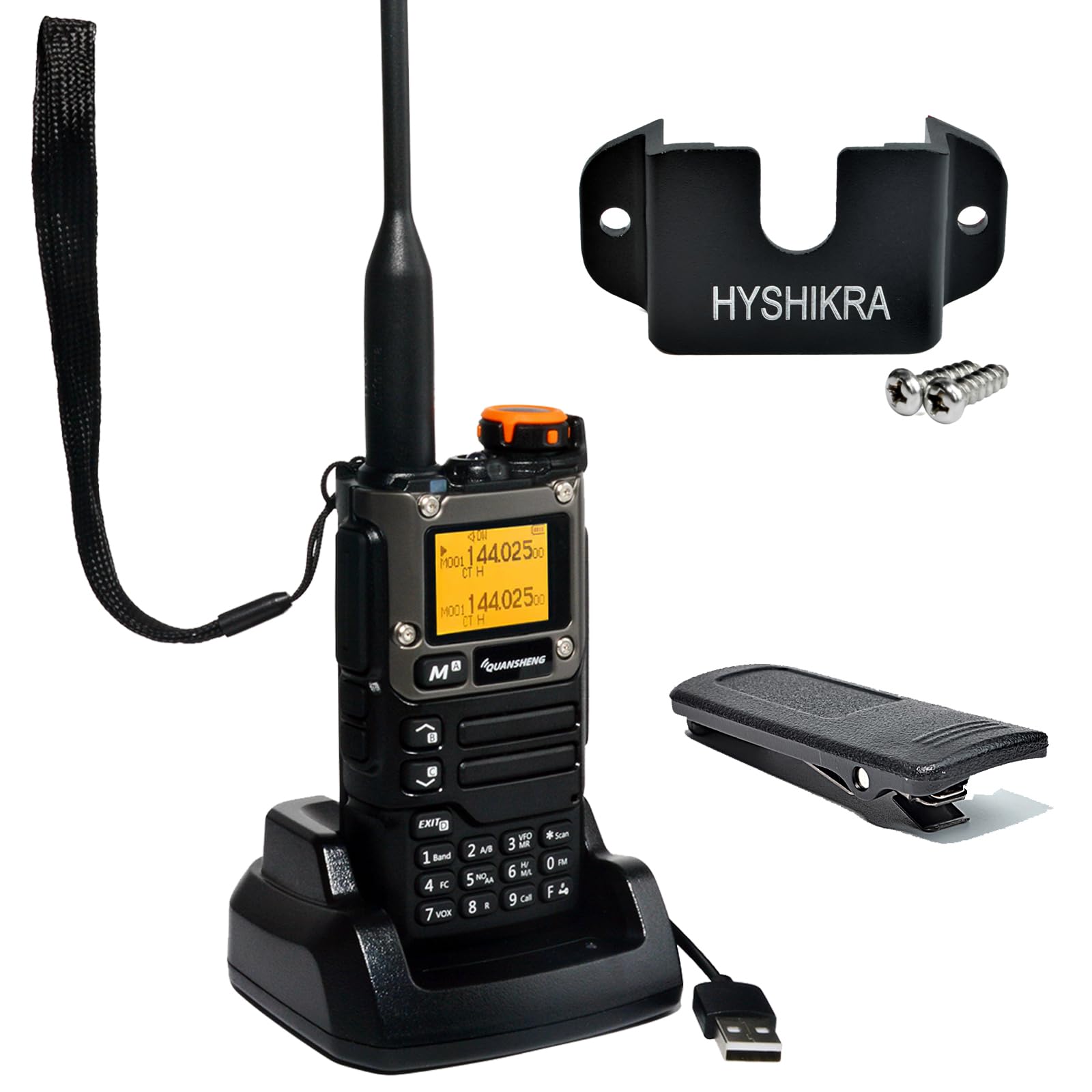 Quansheng UV-K5(8) Radio bidireccional portátil VHF UHF UHF FM NOAA UV-K6 Naranja para Exteriores/almacenaje y logística/navegación/producción Industrial (Negro, con Soporte para Radio)